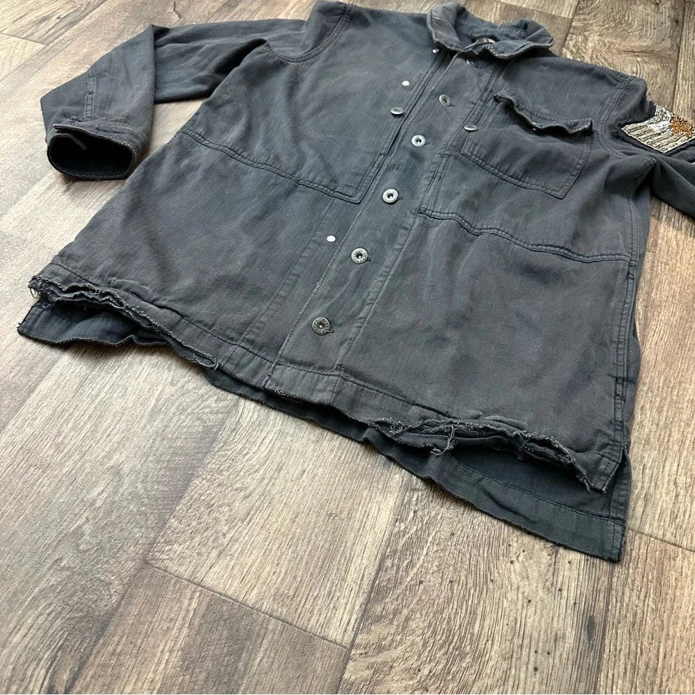 Free People Black Sequin Military Epaulet style jacket women’s size M - Picture 6 of 12